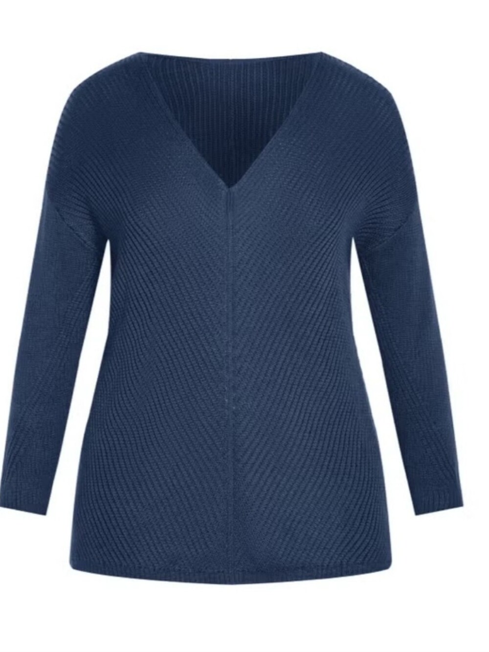 THE AVENUE " Prim Rose" Ribbed Scoop Neck Sweater - MIDNIGHT BLUE